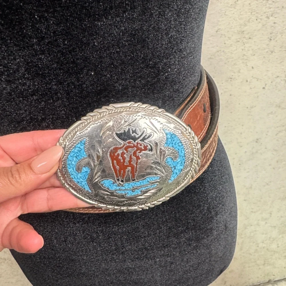 JOHN DEERE WEBSTERN waist leather buckle belt sz 38